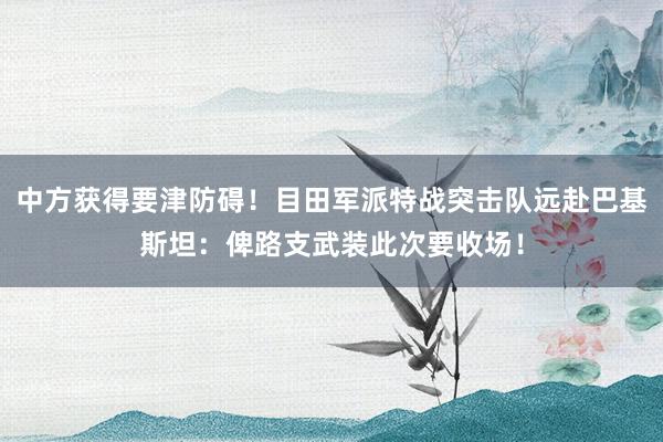 中方获得要津防碍!目田军派特战突击队远赴巴基斯坦:俾路支武装此次要收场!