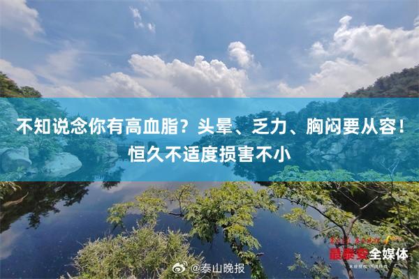 不知说念你有高血脂？头晕、乏力、胸闷要从容！恒久不适度损害不小