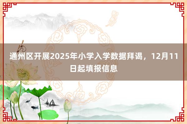 通州区开展2025年小学入学数据拜谒，12月11日起填报信息
